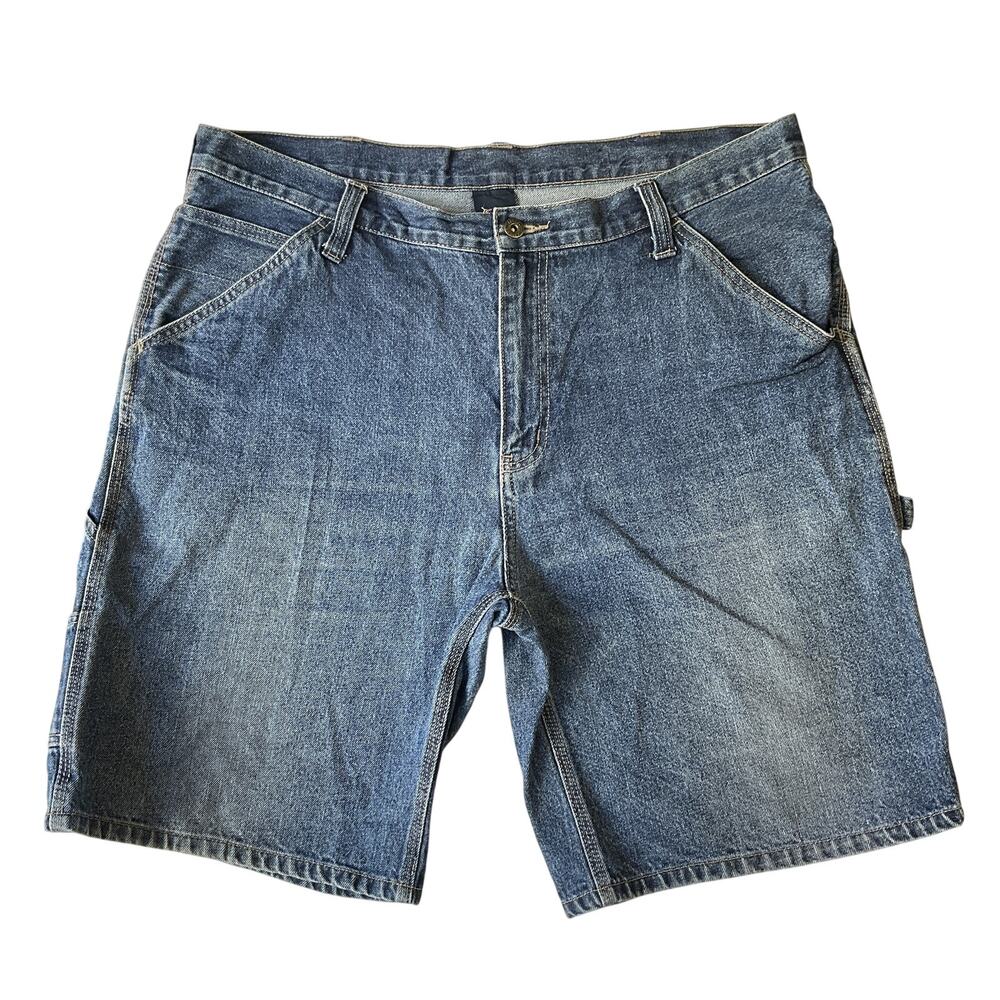Faded Glory Men Shorts Size 38 Blue Denim Cargo Button 10" Inseam Outdoor